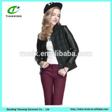 pu sleeves motorcycle ladies wool jacket